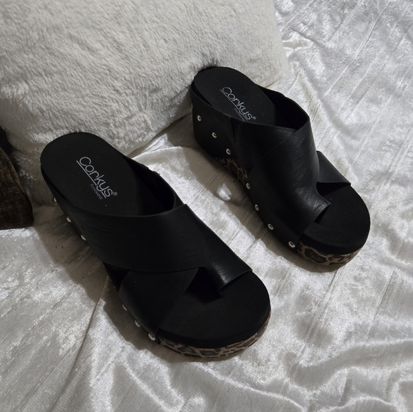 Corkys Black Leopard Platform Sandals Size 8 NWOB - Picture 2 of 9